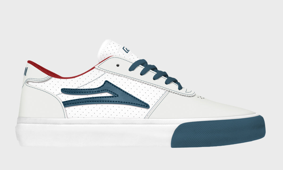 Lakai Manchester White Suede Navy Perf Skate Shoe